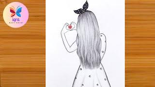 How to Draw A Girl Hand Holding Love icon easy | Girl Backside drawing for beginners | girl drawing