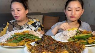 भेन्डी आलु fry Yellow दाल fish,pork fry सॅग mukbang