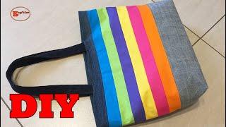 DIY COLORFUL STRIPED TOTE BAG SEWING TUTORIAL | WOMEN CASUAL TOTE BAG WITH NO CLOSURE