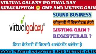 VIRTUAL GALAXY IPO FINAL DAY SUBSCRIPTION  ALLOTMENT CHANCESLISTING GAIN  GMP  REGISTRAR 