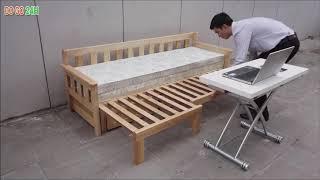 Set Of Sofa Bed Wooden With Multifunctional Tables
