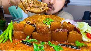 MUKBANG : SPICY PORK RIBS MEAT CURRY WITH RICE EATING CHALLENGE | GREEN CHILLI | SALAD | CHALLENGE