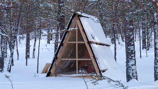 Camping in the Forest Cabin - Cooking Pizza on a Wood Stove