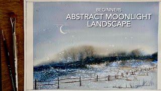 USE SALT! Beginners ABSTRACT MOONLIGHT WATERCOLOR Landscape, Watercolour PAINTING Technique Tutorial