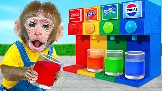 KiKi Monkey take Coca Fanta Pepsi Soda Fountain Machine by Four Elements with Duck| KUDO ANIMAL KIKI