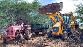 JCB 3DX Front & Back Bucket Loading Cow dung in Mahindra 475 DI Tractor for Banana Farming Land