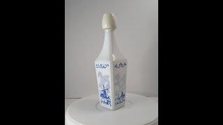 Vintage Delft Blue Vandermint Liquor Bottles with Tulip Screw Top, White Milk Glass, Holland Windmil