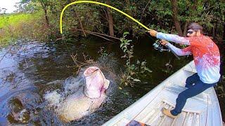 Fisherman lands 200 lb MONSTER in a HIDDEN LAGOON!