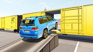 Cars vs Train Boxcar Challenge in BeamNG Drive!