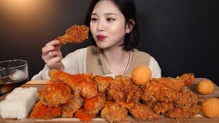 SUB)ULTIMATE BEST CRISPY! BBQ Hot Golden Olive Fried & Red Chak Chak Chicken Mukbang + Cheese ball