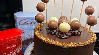 Lindt lindor chocolate cake/ decorate with me @LindtUK #lindor #chocolatecake #cakedecorating