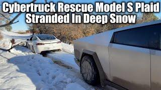 Cybertruck Rescue Model S Plaid Stranded In Deep Snow