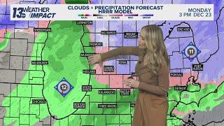 13 Weather Impact Alert: Wintry Mix, Freezing Rain Creates Slick Holiday Travel for Monday