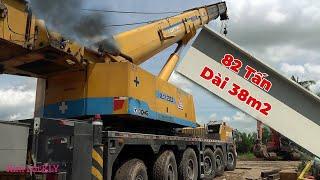 Xe Cẩu Chạy Ra Khói Đen,Khi Cẩu Dầm Cầu Nặng 82 Tấn,