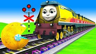 【踏切アニメ】あぶない電車  TRAIN vs Ms Pacman| Crossing Fumikiri 3D Railroad Crossing Animation #1