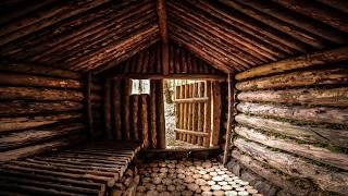 Building a Bushcraft Log Cabin for Survival | Catch & Cook | Start to Finish (Extended Version)