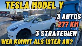 Tesla Model Y: 277 KM mit 3 Autos und 3 Strategien! #tesla