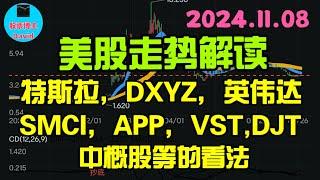 11月8日，美股即时走势解读，特斯拉、DXYZ、英伟达、SMCI、APP、VST、DJT、中概股等看法️️ #美股推荐2024 #英伟达股票 #特斯拉股票 #美股投资 #美股大涨   #中概股