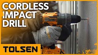 TOLSEN 20V Brushless Cordless Impact Drill with 2x 2.0Ah Batteries and 1 Fast Charger