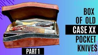 OLD CASE XX POCKET KNIVES in an antique leather box  - PART I - Trapper, Stockman, Folding Hunter