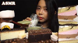 ASMR Neapolitan MOUSSE Cake, Chocolate Cake, CHEESECAKE, Rocky Road, SILKY PUDDING  | Eating Sounds