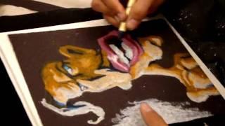 vezun live painting and drawing during a visit to Deborah Ortego Art Gallery Las Vegas