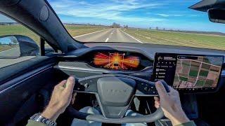 POV: 1020hp Tesla Model S Plaid without Track-Pack Top Speed on german Autobahn