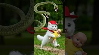 The white cat rescued the baby from a two-headed snake.#cat #cute #animal #short