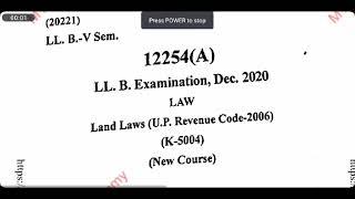 Land Laws (K-5004) || CCSU LLB 5th Semester 2020 Question Paper || (MYTE Law Academy)