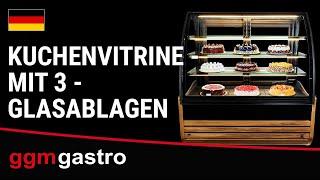 Kuchenvitrine - 1340mm - Holzfront - mit LED-Beleuchtung & 3 Ablagen - KUVC138G - GGM Gastro