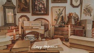 A cosy rainy afternoon in the cottage library | Rain & crackling fireplace ambience  Relaxing ASMR