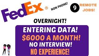 Fedex Hiring Remote Jobs $6000 A Month Side Hustle + No Interview Overnight Non Phone Entering Data