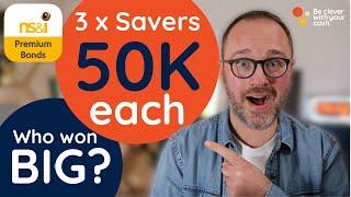 Premium Bonds winnings compared (3 x £50k saved for a year)