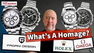 What Is A Homage ? Pagani Design Makes Clone Watches of Rolex Omega & Panerai — Sold By AliExpress