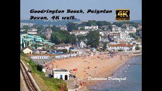 Walking tour 4K, Goodrington Beach, Paignton, Devon, UK,  hot busy day.