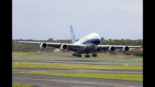 Global Airlines first Airbus A380 9H-GLOBL departing Prestwick after storage 4K