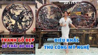 Tranh gỗ đẹp đục tay thủ công mỹ nghệ trên nền gỗ Trắc đỏ đen