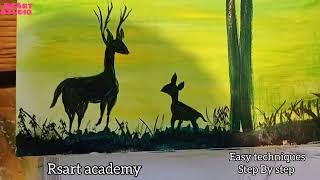 RsArt Academy|Watercolors Green moonlight landscape