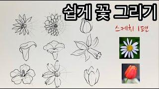 쉽게 꽃그리기 1편   /초보자를 위한 쉽게 꽃 스케치하는  방법  /  꽃 잘 그리기 /How to draw flowers