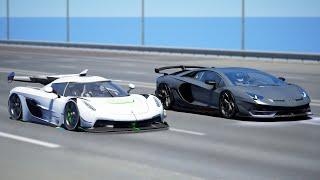 10,000HP Koenigsegg Jesko vs 10,000HP Lamborghini Aventador SVJ | DRAG & TRACK RACE