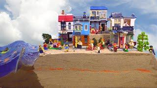 LEGO City Hit By Tsunami - Flood Disaster Dam Breach Experiments - Wave Machine Destroys LEGO Sets