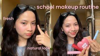 school makeup routine using 5 PRODUCTS  fresh & natural look, how i do my lashes, blush technique