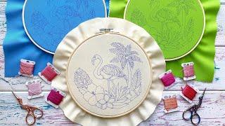 Flamingo Stitching Along  Part 1  Palm Tree & Simple Leaf | Hand Embroidery Tutorial for Beginners