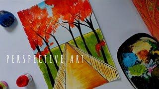 Draw Perspective for Beginners| 1 Point Perspective| Paint a Spring Tree Path