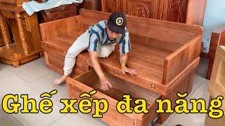 Giường xếp đa năng - ghế xếp thay giường gỗ sồi tự nhiên