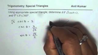 Solve Trigonometric Equation in csc for 0 to 360 degrees