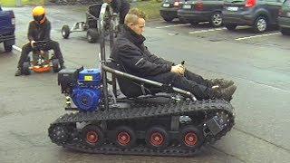 Home made tracked vehicle (asphalt and gras +hill)