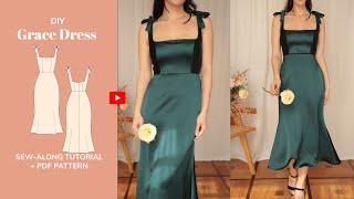 DIY Grace Square Neck Dress Tutorial for PDF Sewing Pattern Sew-along Video- tintofmintPATTERNS