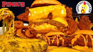 ASMR MUKBANG DAVES HOT CHICKEN BURGERS & CHILI CHEESE FRIES & ONION RINGS | WITH CHEESE & RANCH