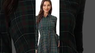 Wonderful Women's Plaids Button Down Cotton Mini A-Line Shirt Dress #uk #amazonfinds